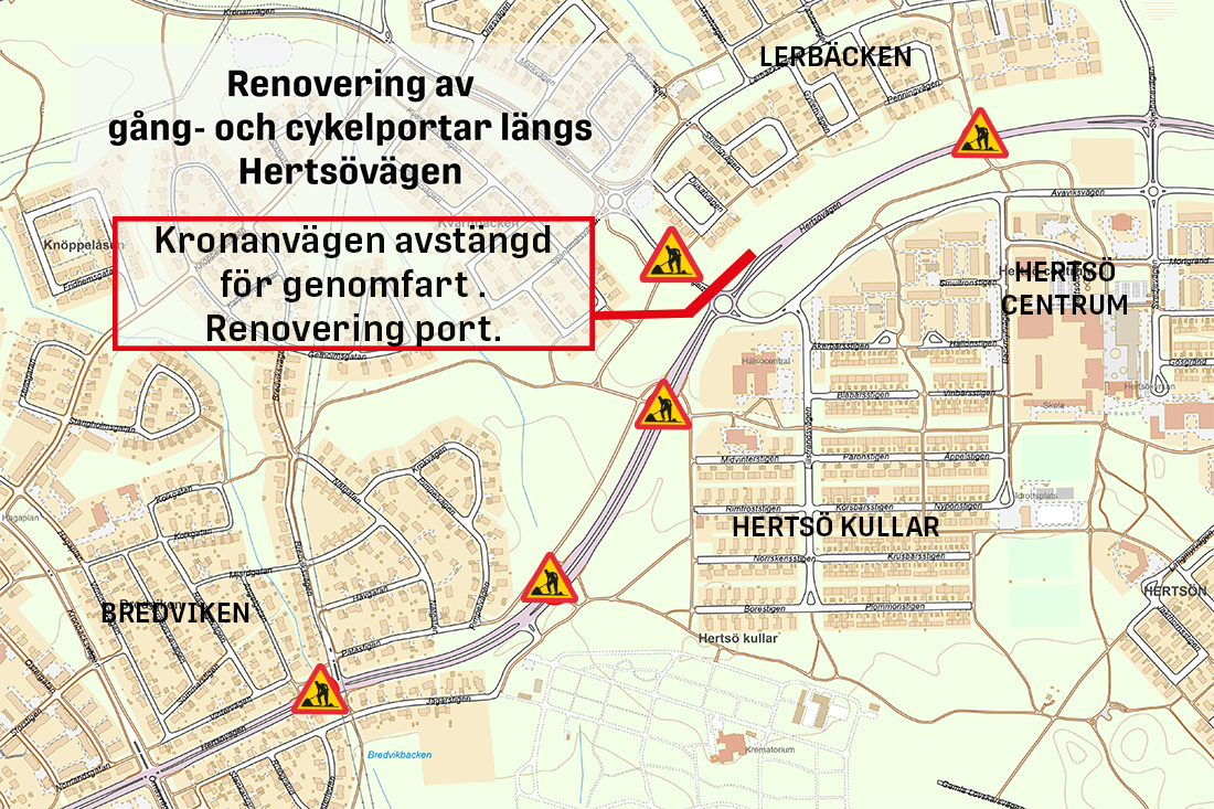 Karta vägarbete Hertsövägen.
