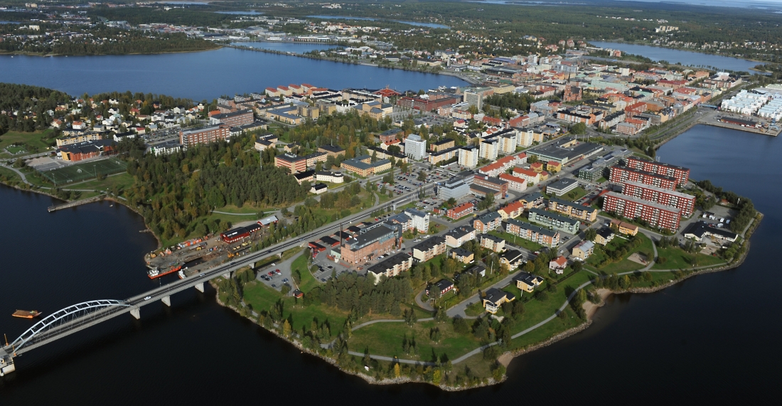 Luleås centrumhalvö fotograferad från ovan